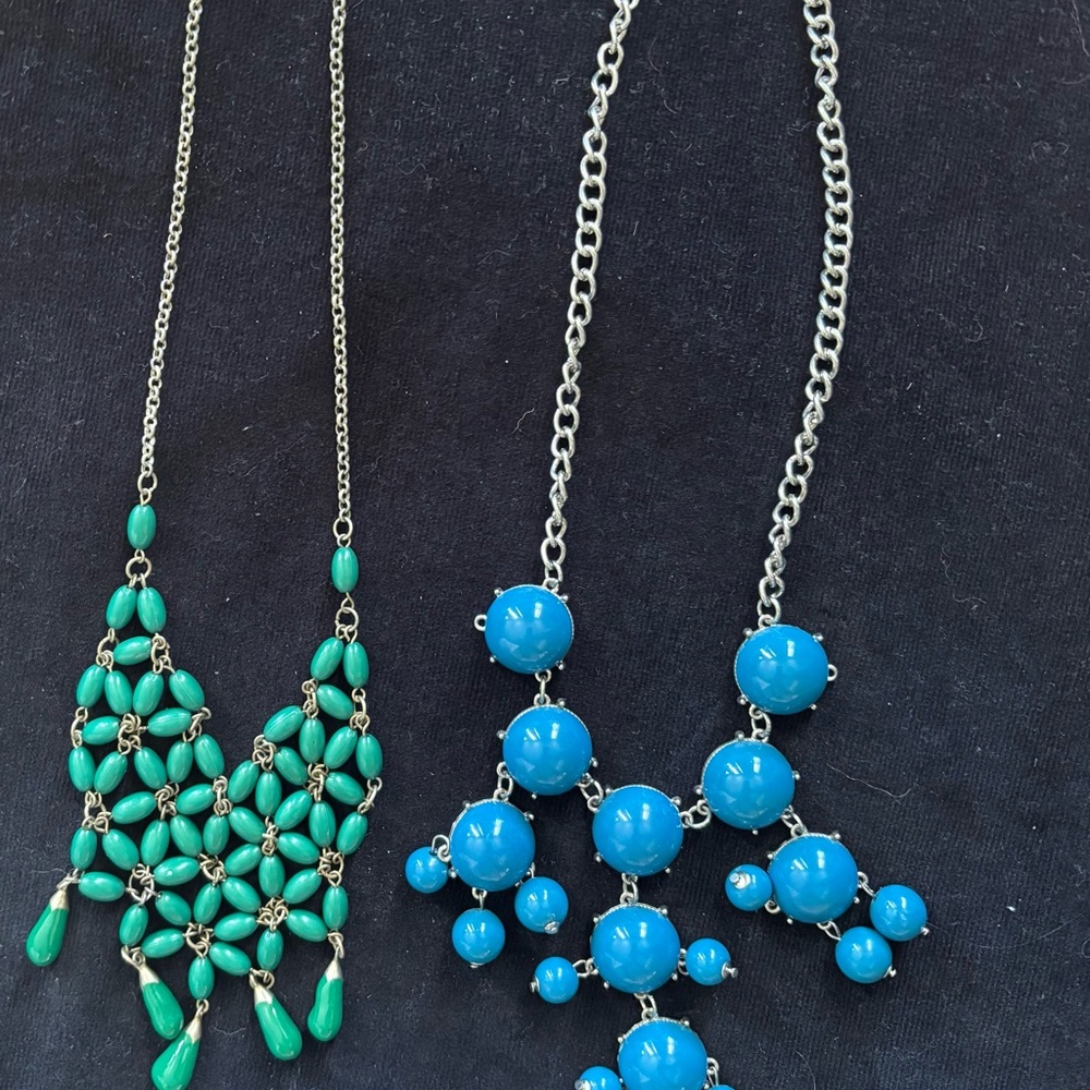 Statement Green and Blue Beaded Necklace Set